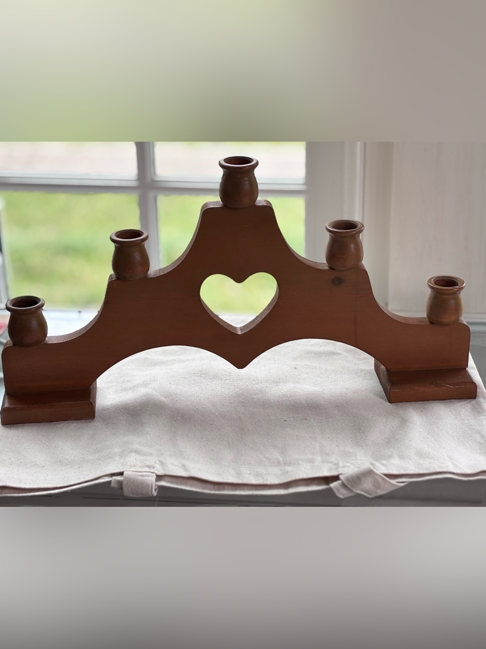Vintage Wooden Heart Candle Holder